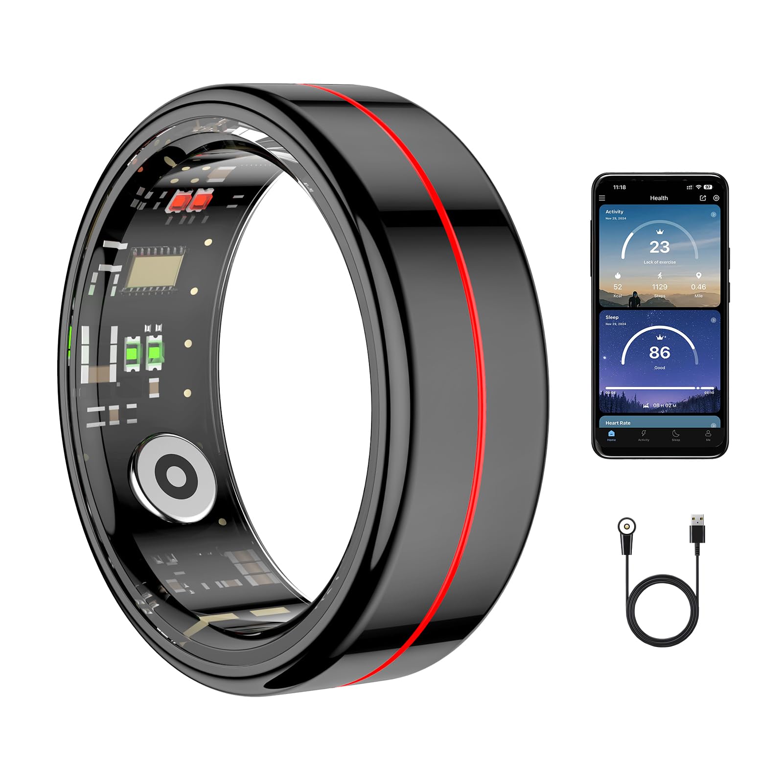 Smart Ring Health Tracker, Health Rings for Women & Men, Long-Lasting Battery Sleep Rings, Fitness & Sleep Monitor Compatible with iOS & Android (Gold, 8) — view 10
