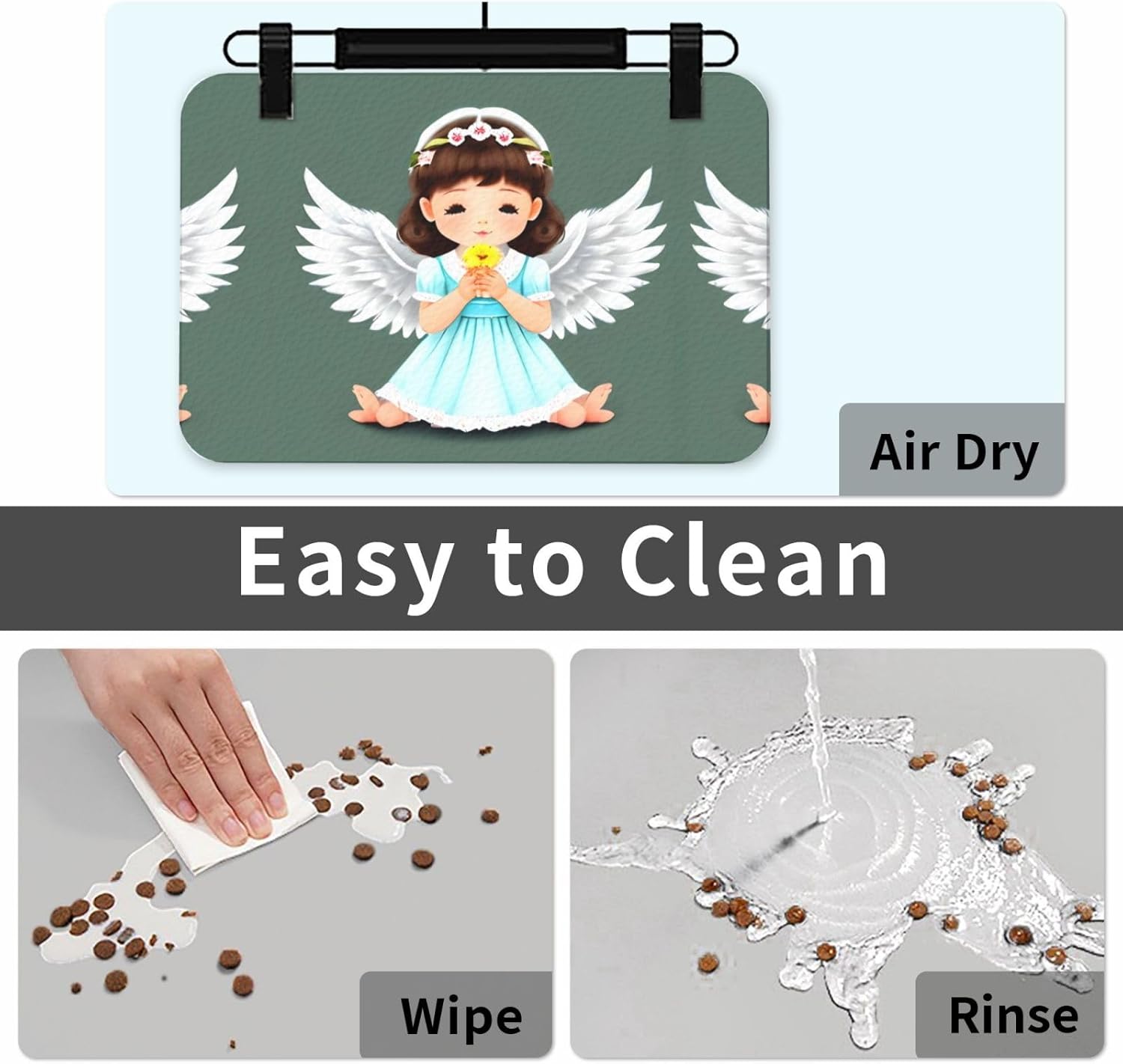 30x45cm Cute Little Angel Print Pet Absorbent Feeding Mat - Quick Dry Food Pad/Leather Placemat, for Dog Cat Food Bowl Water