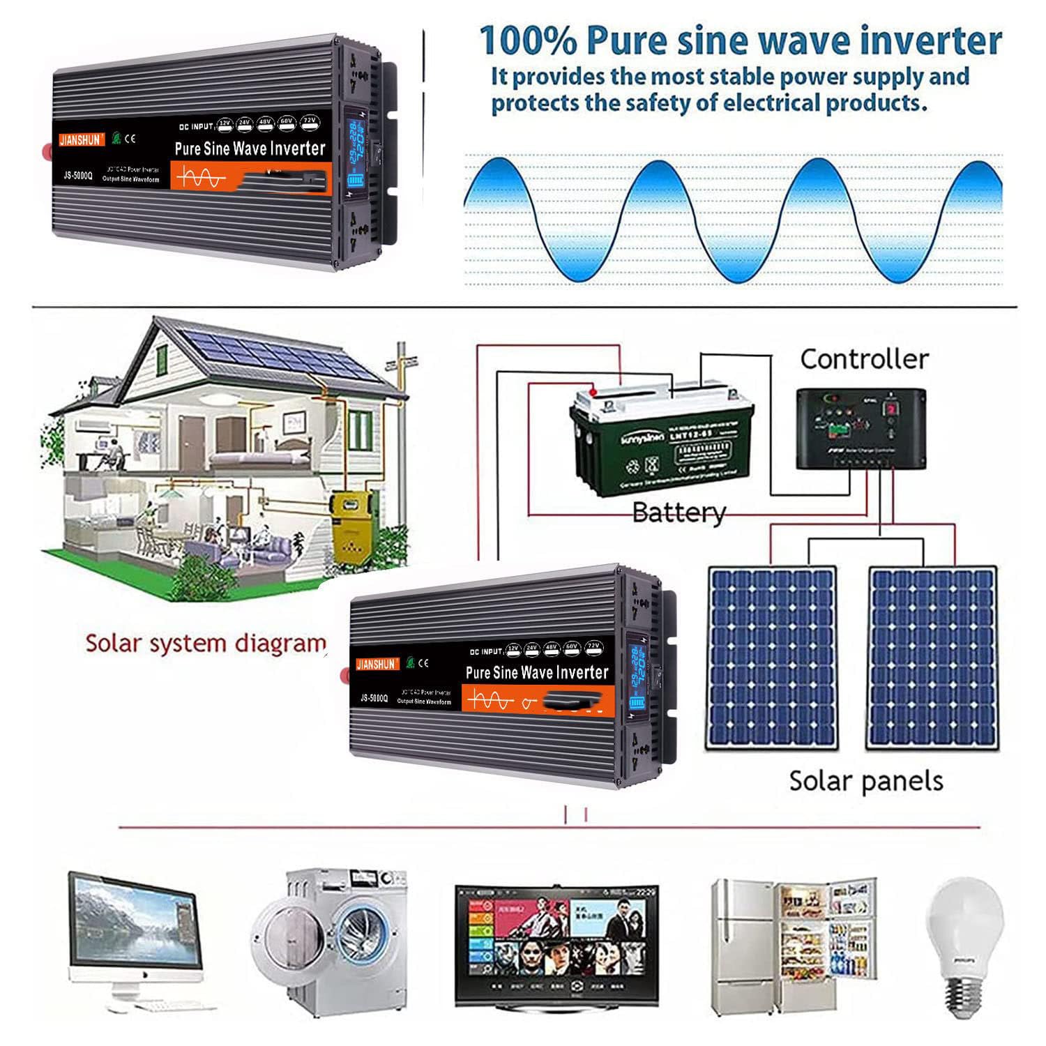 Inverter solare ibrido, 6000 W, inverter di potenza a onda