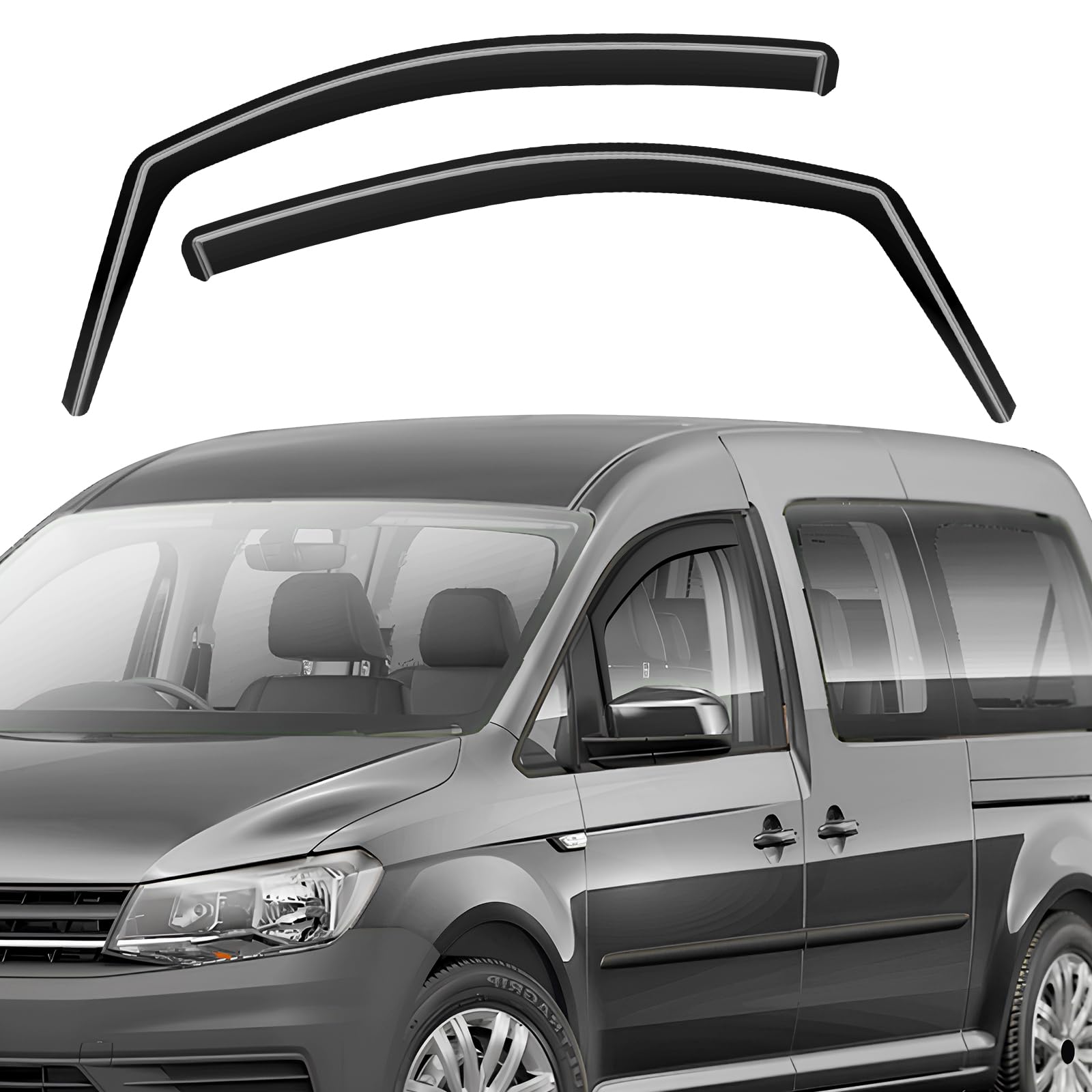 GEARMONSTER Windabweiser für VW Caddy 2005-2018 Autofenster Regenschutz Regenabweiser Integrierte Deflektoren Integrierter Windabweiser, 2 Stück, Schwarz