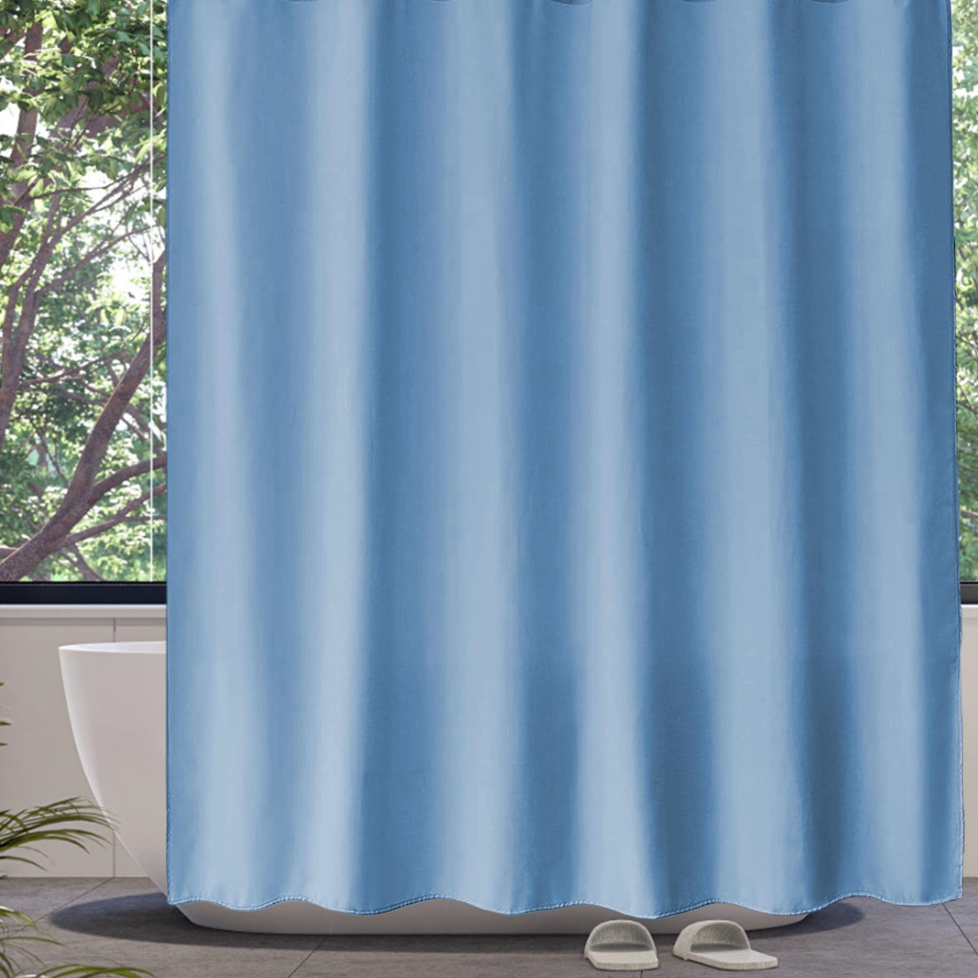 Cortinas de Ducha de Tela 200 x 220 cm Tejido Lavable Antimoho con Anillas Cortina Ducha Largas Personalizada, con Ojales Metálicos para a RAS de Suelo, Azul Oscuro