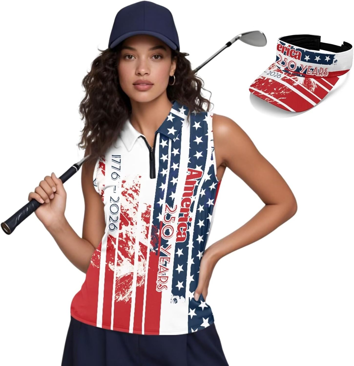 POLERO Golf Tank Top Women Golf Shirts and Visor Hat Collared Racerback Tennis Shirt Set Quarter Zip