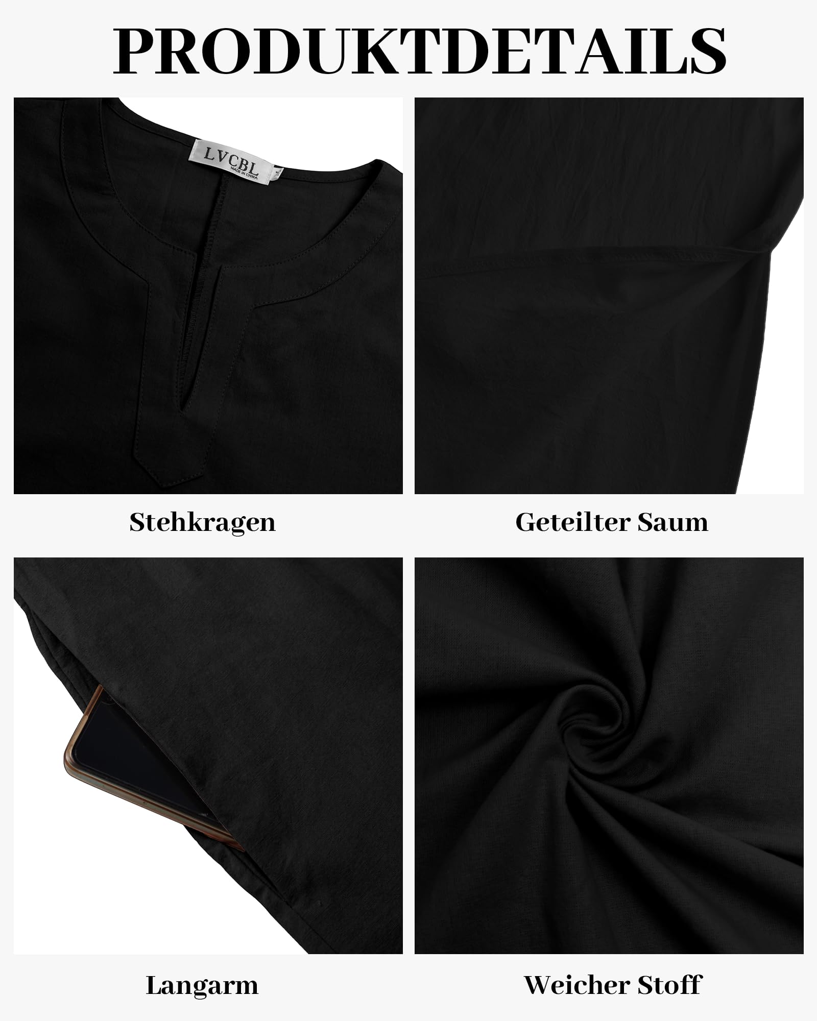 LVCBL Caftán de manga larga para hombre con bolsillos, ajuste universal, M-3XL