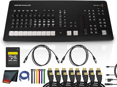 Blackmagic Design ATEM Mini Extreme ISO G2 Switcher | 8-Input Live Production Mixer with 9-Stream Recording, USB-C Webcam Output & Advanced Streaming Tools + 8X HDMI Cable + 160GB Card + More