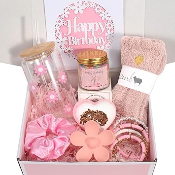 Birthday Gift for Teen Girls, Happy Birthday Box for Girl, Cute Preppy Stuff for Tween Girls, Christmas, Cute Daisy Aesthetic Glass Cups Tumbler Teen Gals Gifts Set 8pcs