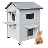 Plastic Outdoor Cat House with Escape Door, Waterproof 2 Story Outdoor Houses for Feral Cats Outside Cat Shelter, Spacious, Clean and Assemble Easily