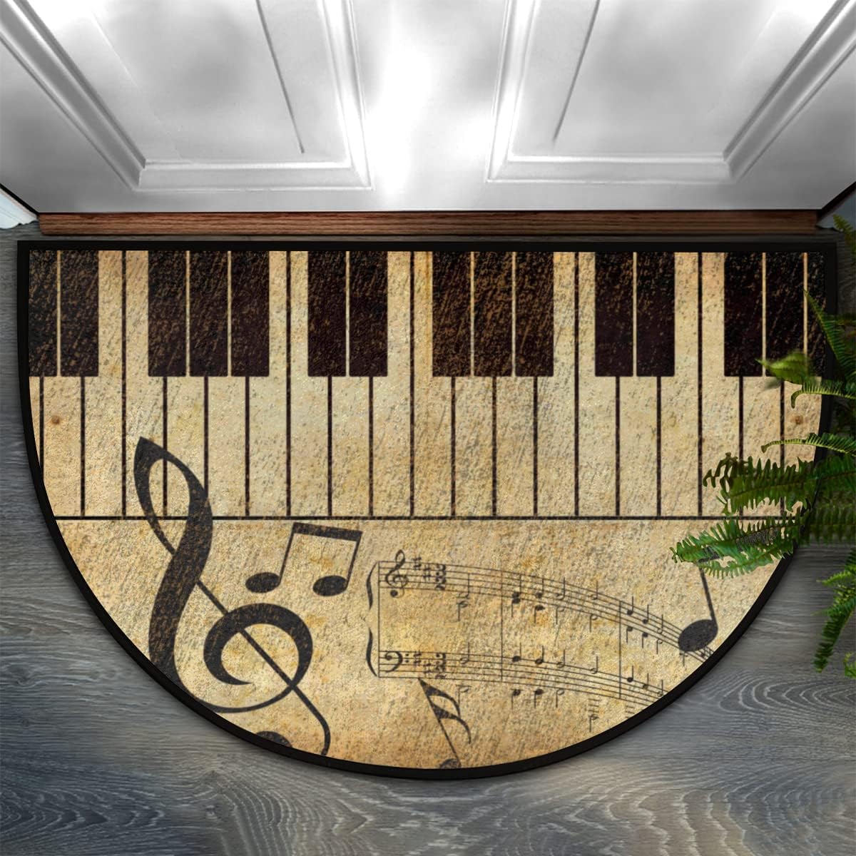 Half Round Door Mat,Retro Vintage Music Note Non Slip Absorbent Entrance Doormat, Welcome Mat for Front Door, Low-Profile Semi Circle Floor Mats Area Rugs for Home Kitchen Garage Patio, 36" x 24"