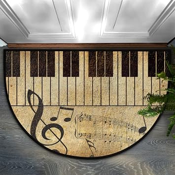 Half Round Door Mat,Retro Vintage Music Note Non Slip Absorbent Entrance Doormat, Welcome Mat for Front Door, Low-Profile Semi Circle Floor Mats Area Rugs for Home Kitchen Garage Patio, 36" x 24"