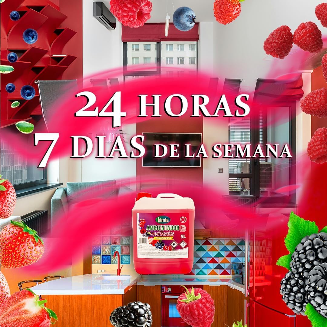 KIMIA - Pack Sensorial Concentrado Red Berries | Ambientador 5L+ Fregasuelos 5L | Fragancia Duradera Frutos Rojos | Fórmula Concentrada | Limpiador de Suelo | Limpieza Profunda