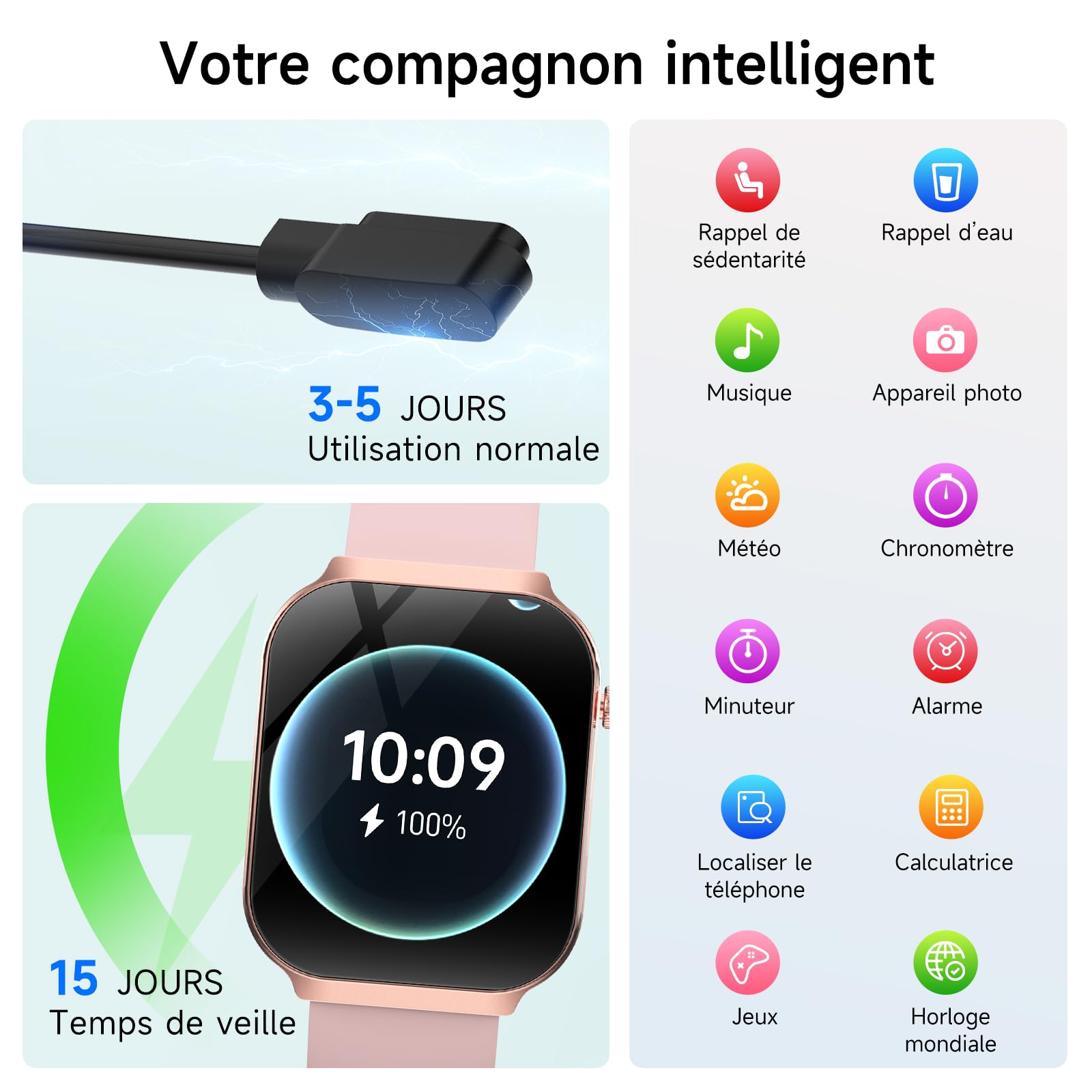 2026 Nouv’Smartwatch ave ECG/Pressιon artérιelle, IP67 pour Android/iOS | ECG/Pressιon artérιelle/Mini-bilan de santé/IMC, 2.2" 3D Écran incurvé, 24H Fréquence cardiaque/HRV/SpO2/Sommeil Monitor
