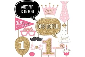 Big Dot of Happiness First Birthday Girl Photo Booth Props - Pack of 20