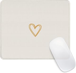 Alfombrilla de mouse cuadrada y estética con diseño de corazón, para oficina y hogar, impermeable, base de goma antideslizante, alfombrilla de mouse para mouse inalámbrico, color beige