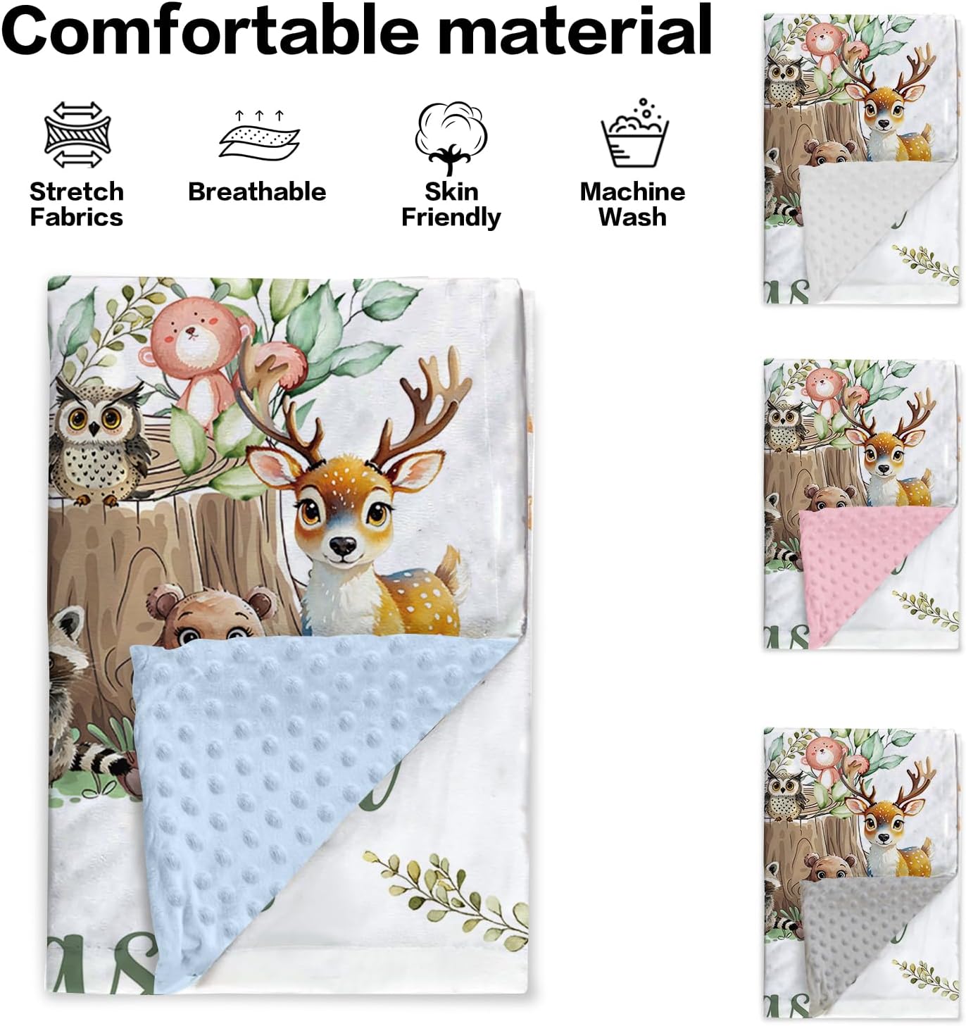 Personalized Baby Blankets for Boys Girls, Custom Name Animal Stump Design Baby Blanket, Soft Receiving Blanket for Newborns and Toddlers, Ideal for Baby Showers and Nursery Decor