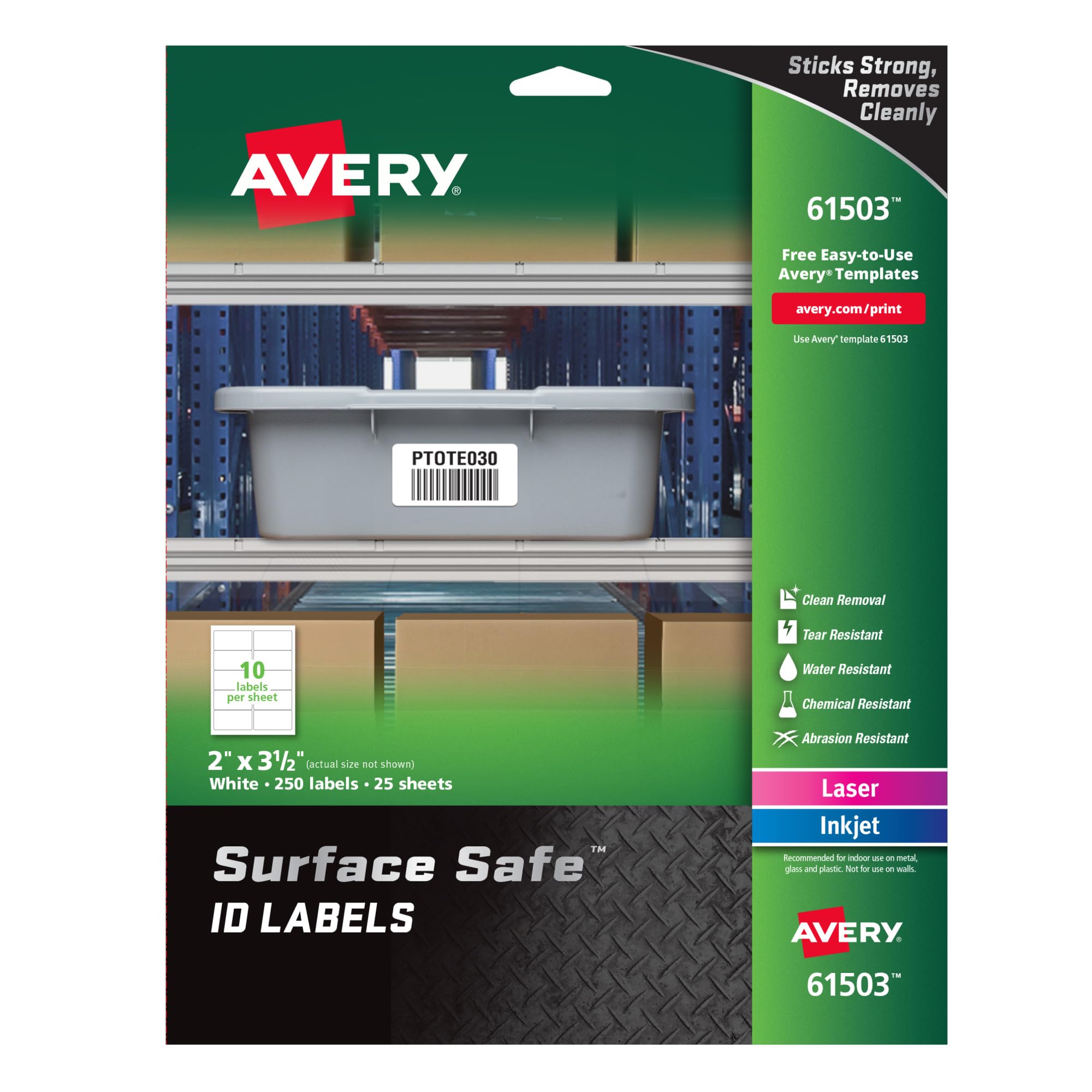 Avery Durable Labels Label, 2" x 3-1/2" (61503)