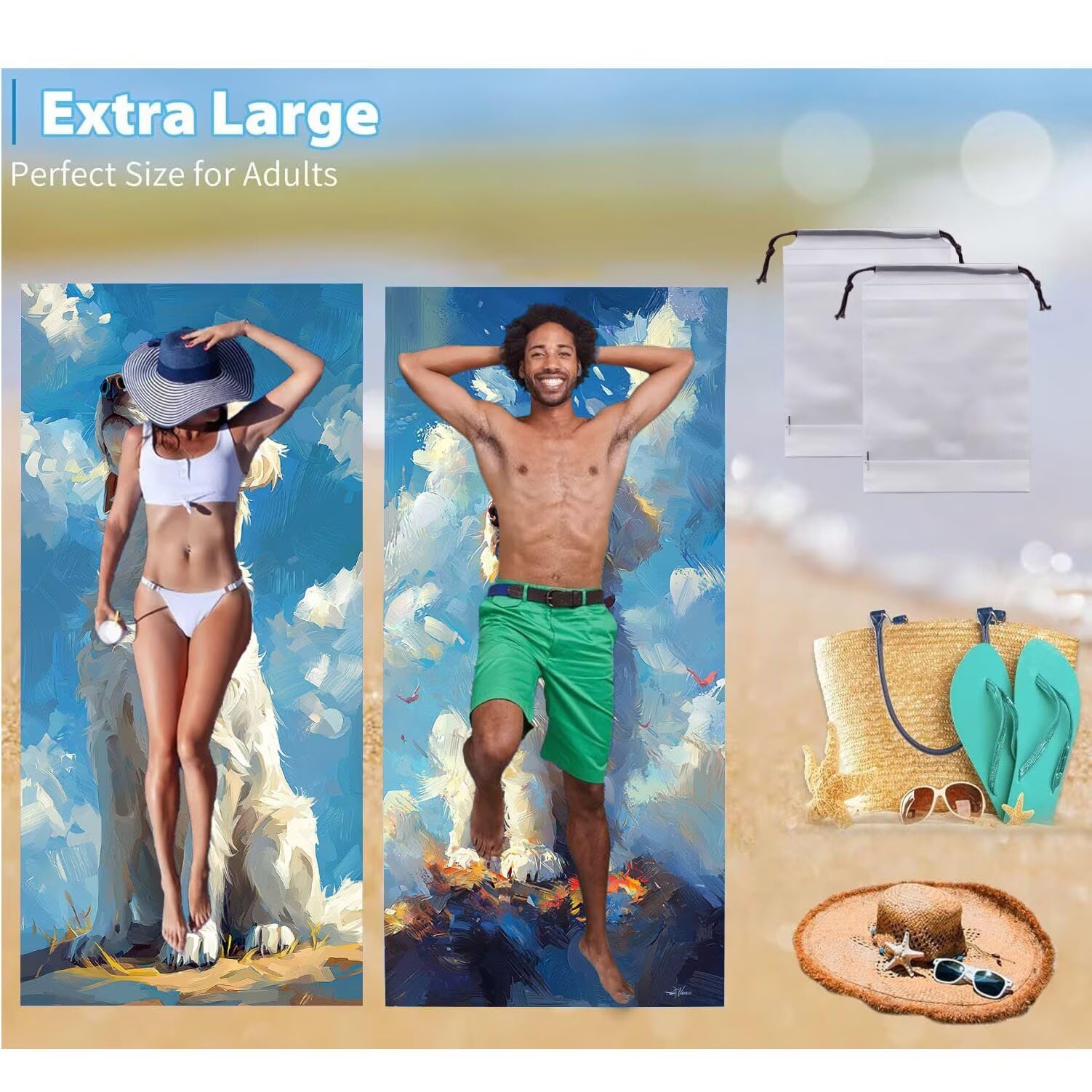 Serviette de Plage xxl, 2PC Animaux chiens Serviette Microfibre 80 x 160 cm, Grande Serviettes de Plage Léger et Séchage Rapide, Serviettes Convient pour Sauna, Homme, Femme Plages Accessoires n-229