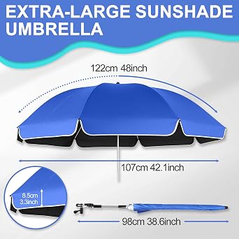 WingFly 2 Pack Beach Chair Umbrella with Clamp, UPF50+ Canopy Umbrella with clip, 360°Adjustable Portable Outdoor Wheelchair, Patio, Golf Carts,Camping(Not Include Chair)
