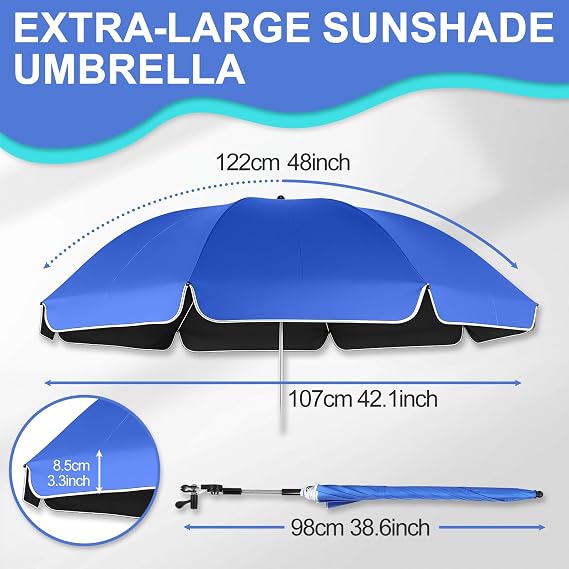 WingFly 2 Pack Beach Chair Umbrella with Clamp, UPF50+ Canopy Umbrella with clip, 360°Adjustable Portable Outdoor Wheelchair, Patio, Golf Carts,Camping(Not Include Chair)