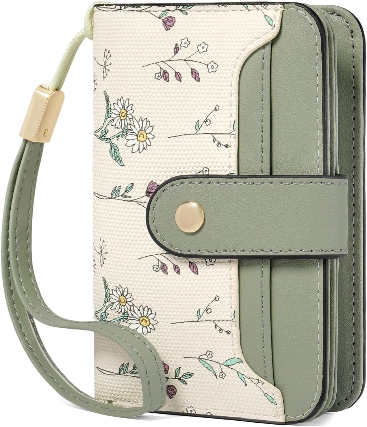 GAEKEAO Small Wallet for Women RFID Blocking Vegan Leather Bifold Card Holder Floral Wristlet Wallets with Zipper Coin Pocket