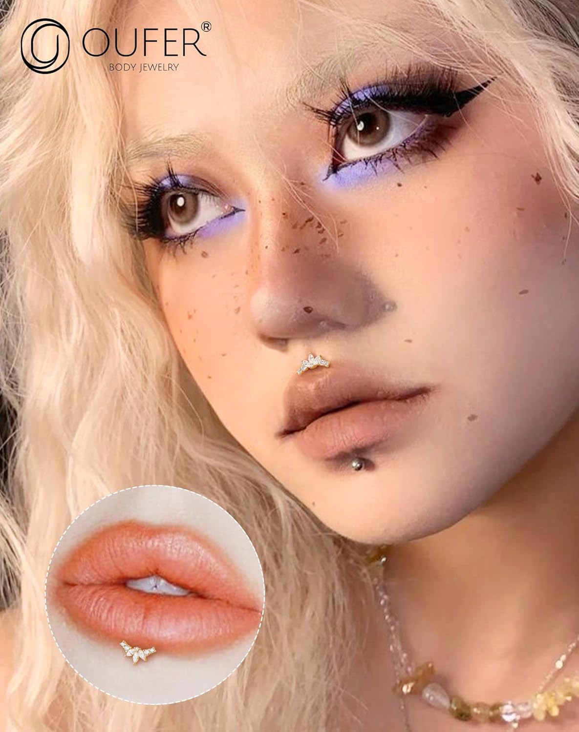 OUFER Helix Piercing Jewelry, 14K Solid Gold Cartilage Earrings, Clear CZ Lip Rings, Flat Back Helix Earrings, Internally Threaded Tragus Conch Lobe Piercing Jewelry, Labret Jewelry - Image 7