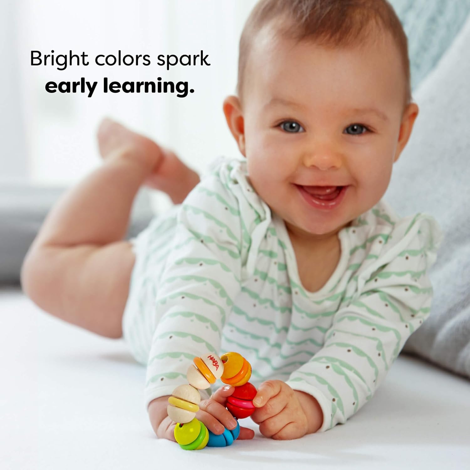HABA Rainbow Rattle Grasping & Baby Teether – Colorful Sensory Toys for Babies with Gentle Sound and Safe Finish for 6 Months+ image 5
