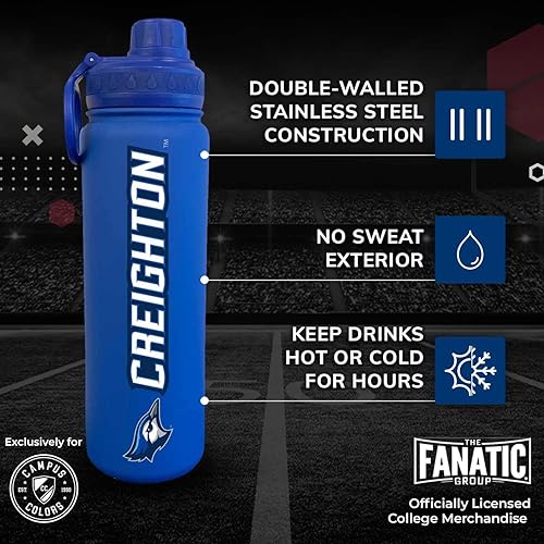 Miniatura 8 de Campus Colors Botella de agua de acero inoxidable de la NCAA, tapa giratoria, 24 onzas, clip de transporte, mantiene tus bebidas calientes o frías