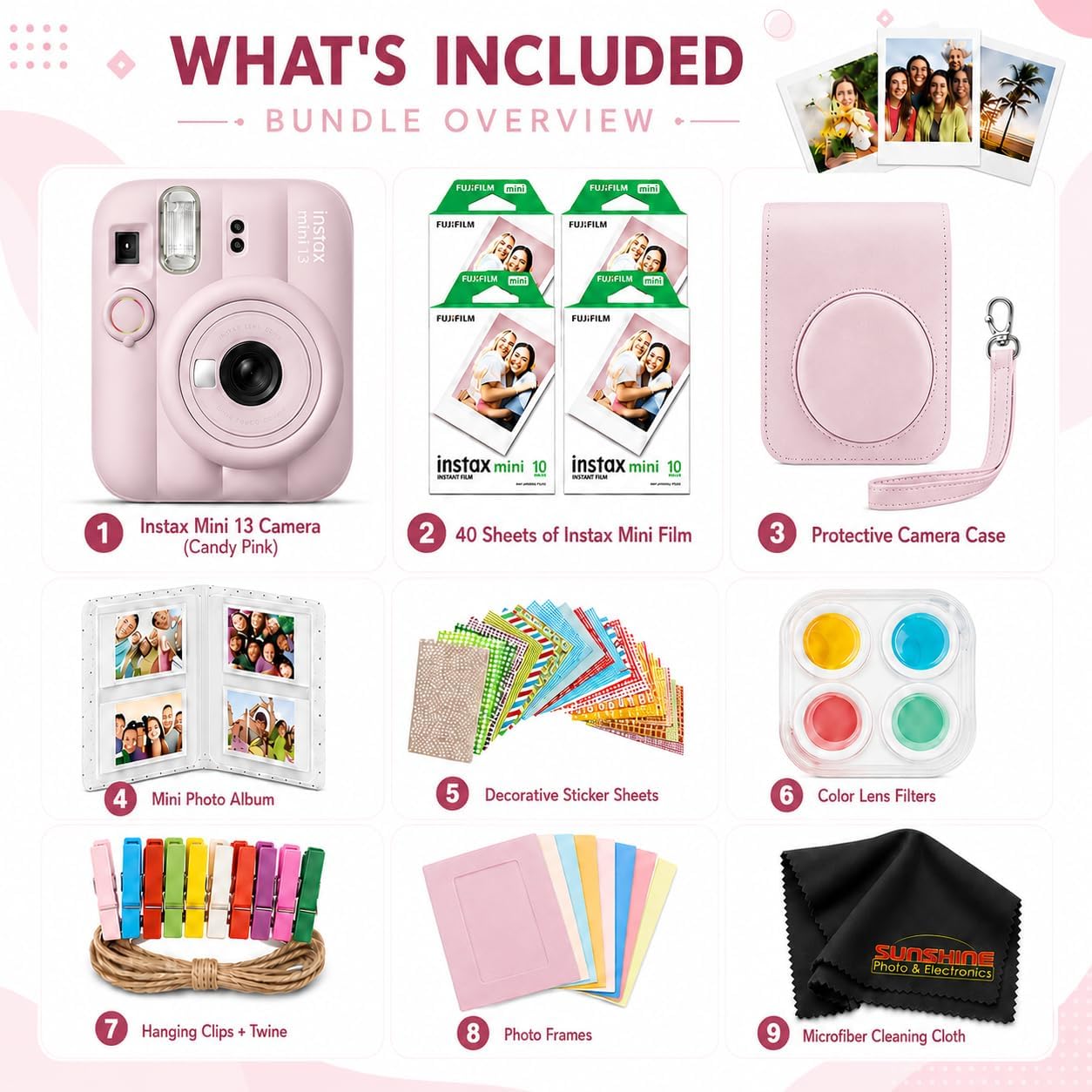 Fujifilm Instax Mini 13 Candy Pink Instant Camera + 40 Sheet Film Bundle image 2
