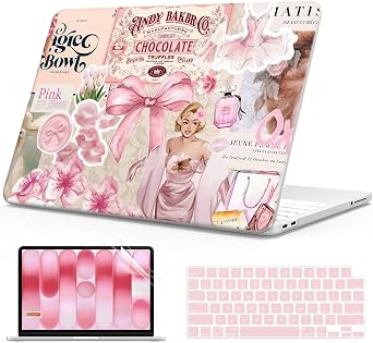 B BELK for MacBook Neo Case 13 inch 2026 A18 Pro, Model A3404, Anti-Scratch Protective Pattern Hard Shell Case, Trendy Laptop Cover with Keyboard Cover & Screen Protector, Blush Pink Collage