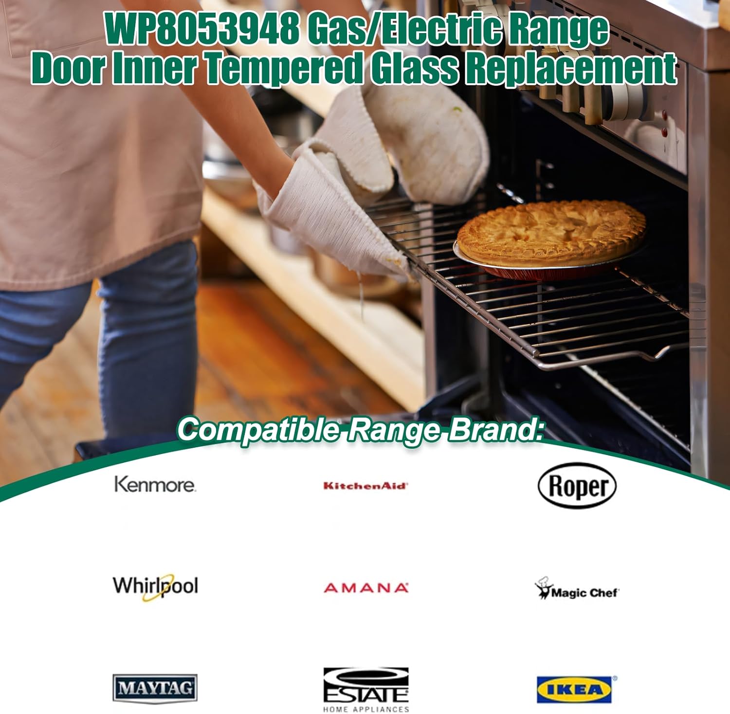 Upgraded WP8053948 Gas/Electric Range Door Inner Tempered Glass Replacement Compatible with Whirlpool Oven Stove FGS326RD0, FGS326RD1, GR440LXLB0, GR440LXLC0, Microwave Combo Replacement Parts