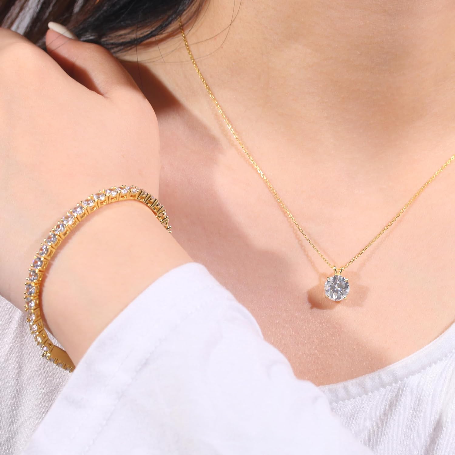 KRKC&CO Tennis Bracelets for Women, Birthday Wedding Gift for Her, 3/4/5mm, 14k Gold/White Bracelet, Iced Out 5A Cubic Zirconia Stones, Bridal Wedding Jewelry for Wife Mom