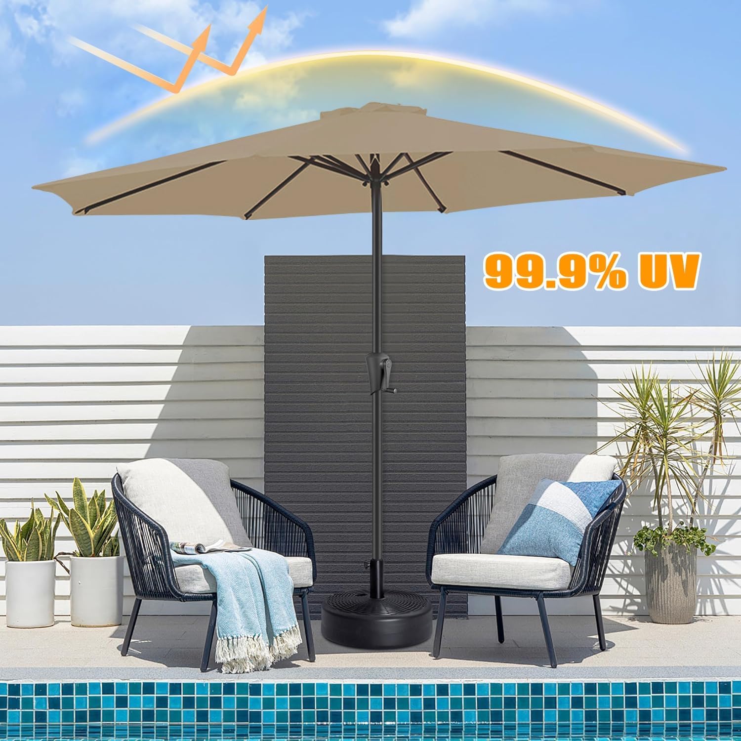6.5ft 7.5ft 9ft 10ft Patio Umbrella Top Canopy Replacement Cloth,6 Ribs 8 Ribs Outdoor Market Table Yard Pool Garden Parasol Umbrella Canopy Replacement UV Protective Covers(Khaki,10FT(8-ribs))
