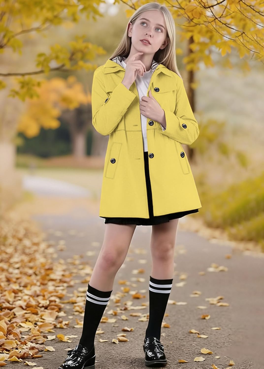 Betusline Girl's Rain Jackets Lightweight Waterproof Hooded Trench Coat Raincoats for Kids,2-14 Years