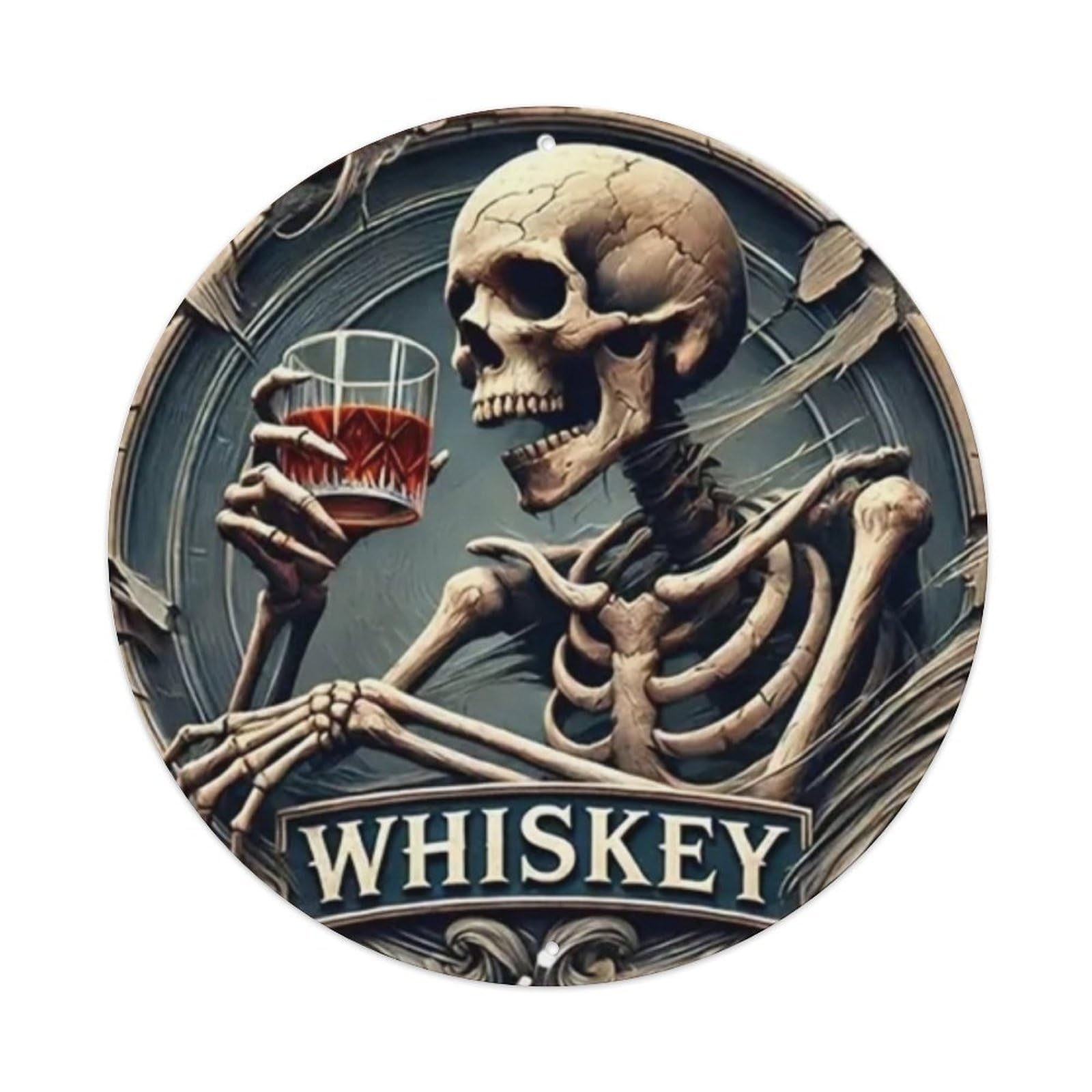 Igtefte Vintage Skeleton Whiskey Tin Sign Style Home Bar Garden Wall Plaque Decor Metal Poster 8X8 Inch
