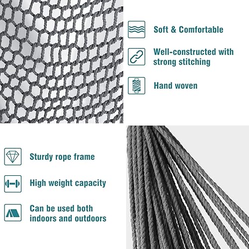 Miniatura 21 de Chihee Silla de hamaca súper grande, sillas colgantes de cuerda de algodón hilado suave, plegable y resistente, barra separadora de metal, asiento
