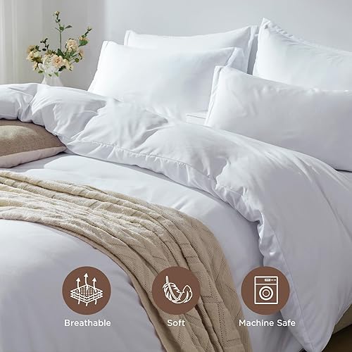 Miniatura 7 de Cosybay Juego de funda de edredón Queen de color blanco suave, 3 piezas, 1 funda de edredón Queen (90 x 90 pulgadas) con cierre de cremallera y 2