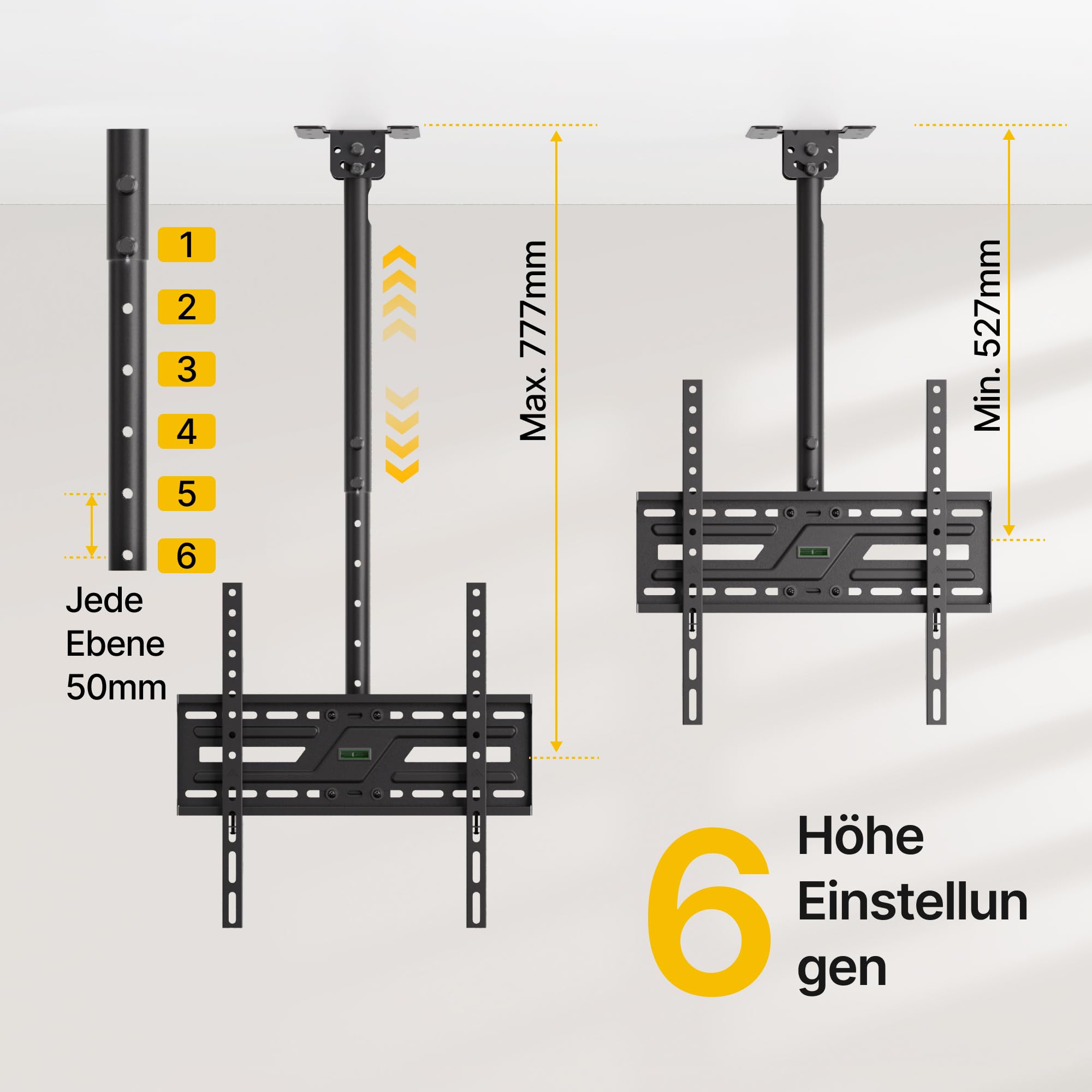 monTEK 25°Neigbar TV Deckenhalterung für 37-75 Zoll Bis zu 50kg mit Libelle