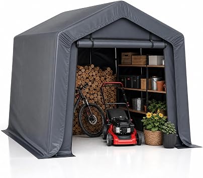 3x2x1.8m Portable Storage Shed, with Waterproof Cover | Heavy-Duty Outdoor Shelter with Roll-Up Zip Door for Motorbikes, Garden Tools and Equipment on Patios, Yards or Driveways