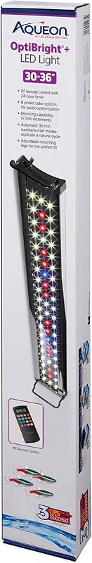 Optibright Plus LED Aquarium Lighting System, 30 to 36 Inch | Aquarium light with timer, RF remote, 8 preset colors, 3 LED channels, adjustable legs for 30 to 36 inch tanks