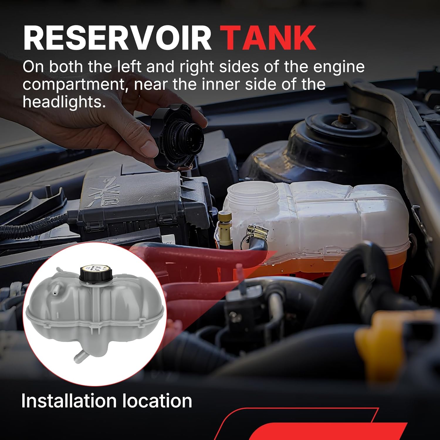 603-285 Engine Coolant Reservoir Tank with Cap for Ford Mustang 2015-2023 Overflow Bottle Replacement Parts DG9Z8100A FO3014168 FR3Z8A080A