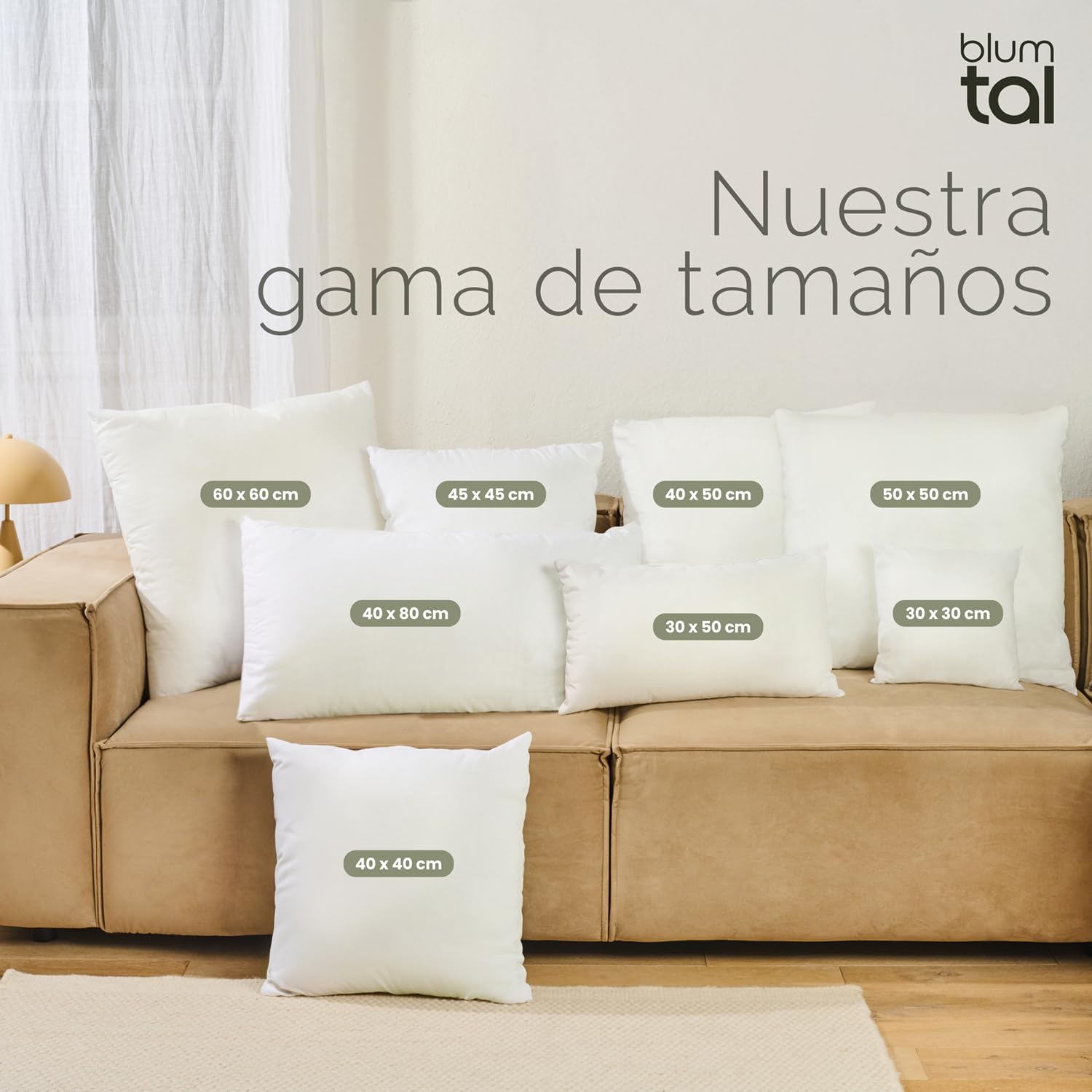 Blumtal Relleno cojin 40x40 cm - Relleno para Cojines 40x40 cm Certificado Oeko-Tex - Relleno de Cojines 40x40 de poliéster - Relleno Cojines 40x40 Lavable - Relleno cojin 40 x 40 - Relleno Almohada
