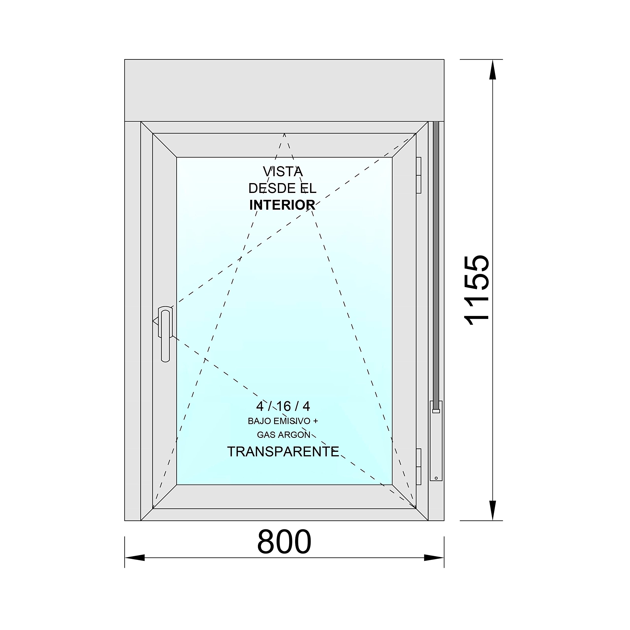 Ventanastock PVC 800x1155 Practicable Oscilobatiente Derecha con Persiana PVC 1 hoja