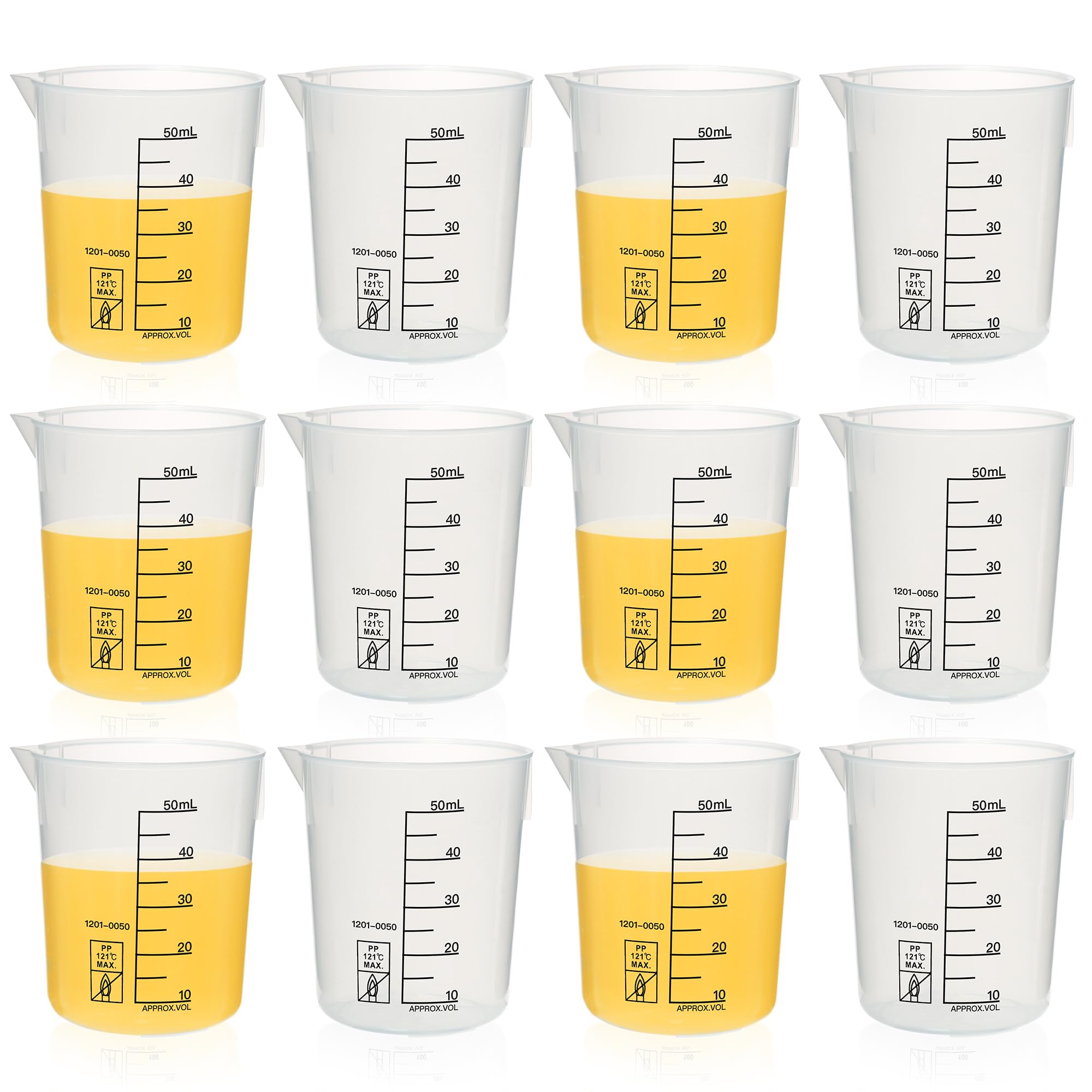 ULAB Scientific Stackable Graduated Plastic Beakers, 12pcs of Vol.50ml(1.69oz), with Easy-to-Read Printings in Black, UBP1021