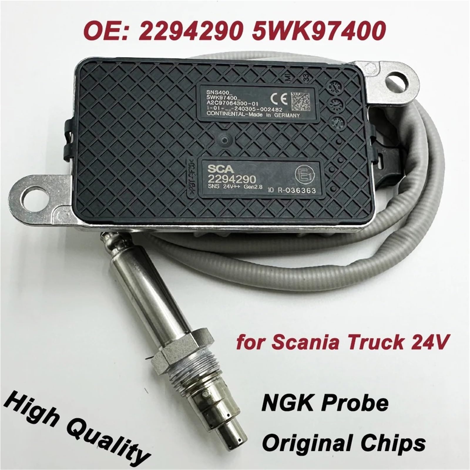 Adapter Pasuje do ciężarówki Scania Euro 6 sondy NGK 2294290 5WK97400 Czujnik tlenu NOX 2064768 2247380 2296800 Bezprzewodowy czujnik tlenku węgla