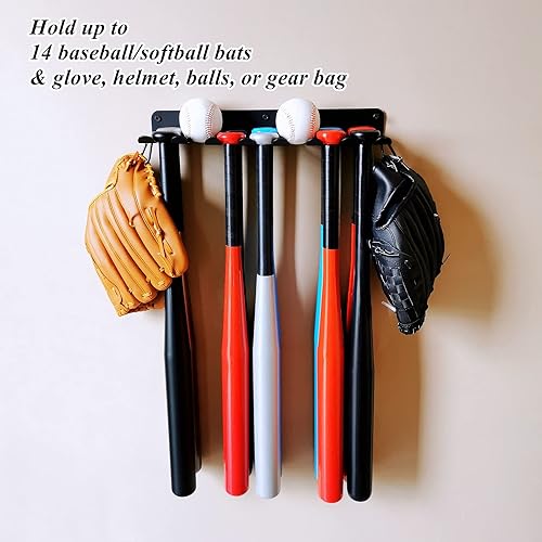 Miniatura 2 de Soporte para bates de béisbol, montaje en pared, capacidad para 14 bates de béisbol/sóftbol, soporte para bates de metal resistente de acero sólido,