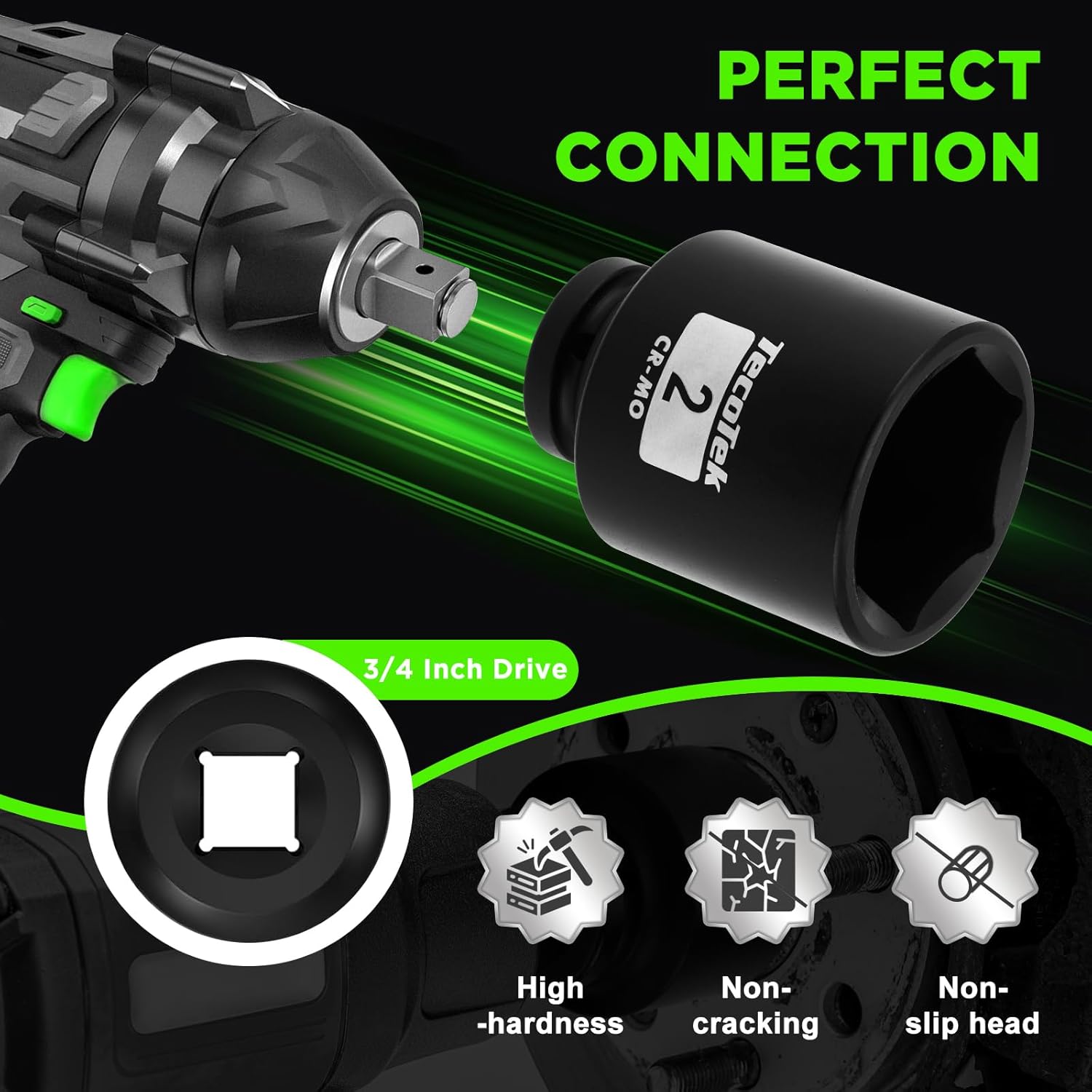 3/4" Drive Deep 6-Point Impact Socket Set, 14-Piece Heavy Duty Impact Socket Set, Cr-Mo, SAE (1" to 2"), for Large Vehicle and Apparatus Maintenance