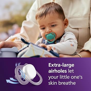 Philips Avent Ultra Air Soothers - Orthodontic Design, for Babies 6-18 Months, Soft Silicone Symmetrical Teat, BPA-Free, 2 Sterilizing Cases, 4 Pack, SCF087/24
