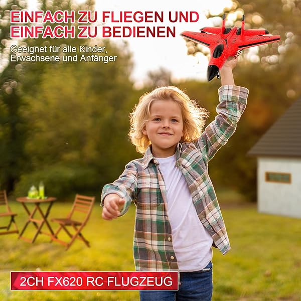 Henakmsl RC Flugzeug 2.4GHz SU35 Kämpfer RC Flugzeug 2CH Ferngesteuerter RTF für Anfänger, Kinder und Erwachsene, FX620 Flugzeug Spielzeug mit Farbigen Lichtern USB-Aufladung Rot - 3
