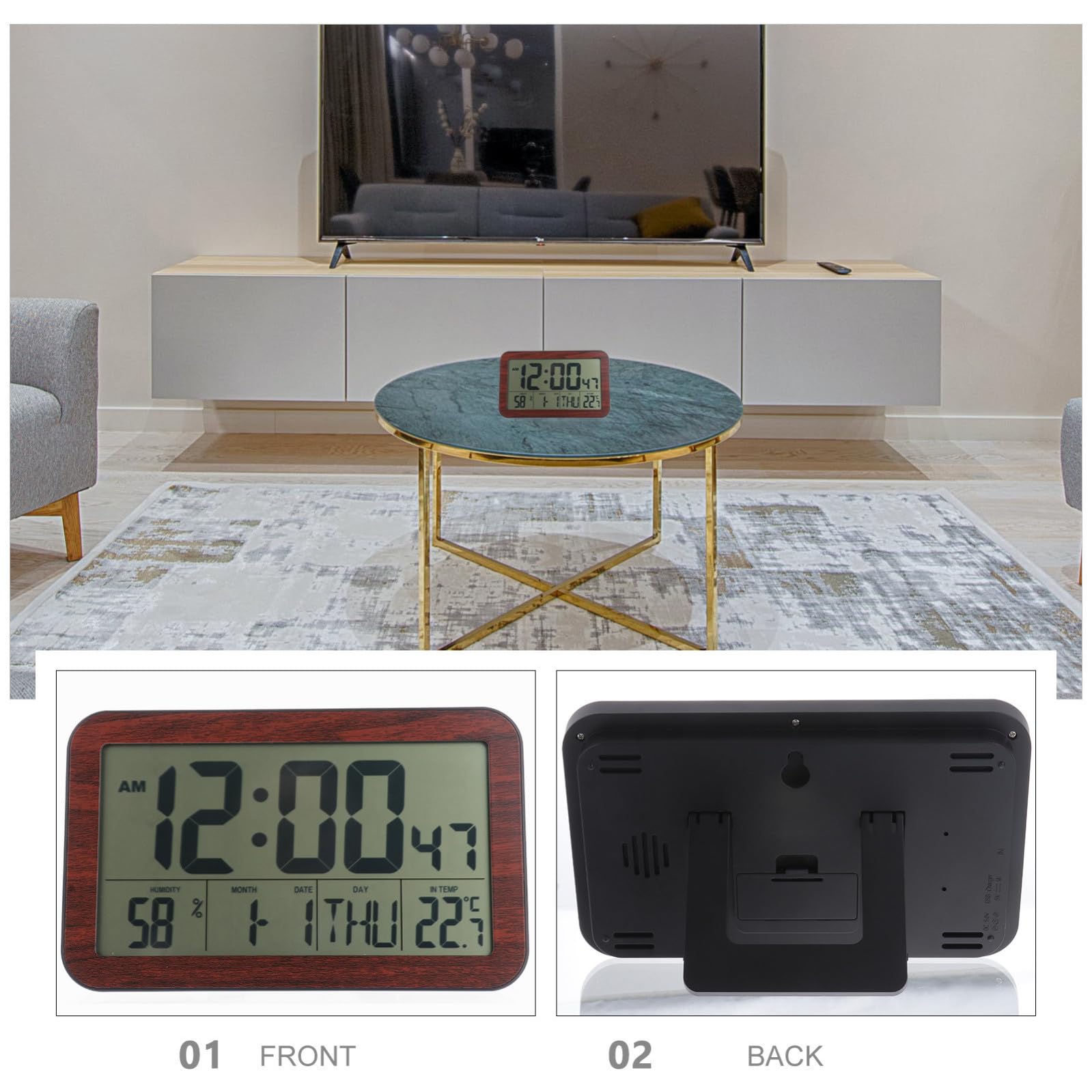 Cabilock Orologio Digitale da Parete Compatto in Plastica Nero | Calendario Autoimpostante, Funzione Silenziosa, per Salotto e Home Decor