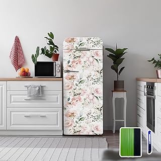 Refrigerator Floral Cover Skin Peel and Stick Wallpaper Fridge Vinyl Wrap for Living Kitchen Decor, Watercolor Rose