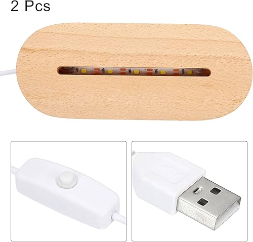 Miniatura 3 de PATIKIL Base de luz LED de madera, 2 paquetes ovalados de madera de 3.74 x 0.2 pulgadas, pedestales de exhibición de luces blancas cálidas para luz