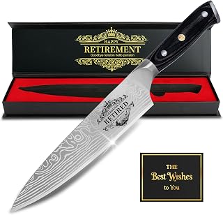 Retirement Gifts for Men Women,Retirement Gift for Men, Dad Mom,Coworker,Grandpa,Friends,Boss,8 inch Pro Premium German Steel Chef Knife,Retired Party Decorations,Kitchen Knife Gift Set for Retired